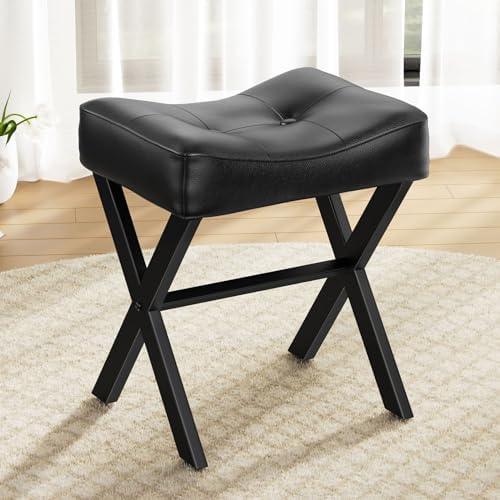 Memobarco 18-Inch Leather Vanity Stool Chair, Black