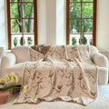 FALUCA Muslin Cotton Throw Blanket Boho Floral Jacquard with Fringe, 50 * 60 Magnolia Pattern, Reversible Soft Breathable Cover for Couch Sofa Bedroom Vintage Farmhouse Home Decorative, Beige&Brown