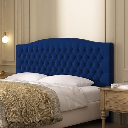 Furpopup Velvet King Size Headboard Only, Upholstered Wall Mount, Navy Blue