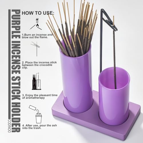 2 in 1 Incense Burner Holder for Sticks,Glass Incense Holder with Storage,Upside Down Incense Holder for Sticks with Glass Ash Catcher for Meditation Yoga Spa Room Home Decor[Full Purple]