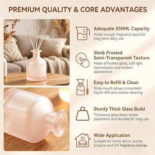 Empty Glass Reed Diffuser Bottles, Matte Pink Fragrance Container
