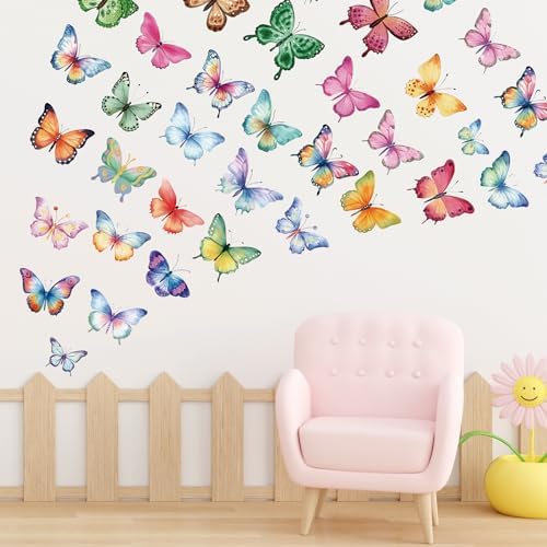 62 Large Butterfly Wall Decals - Peel and Stick Vinyl Wall Stickers for Room Decor, Safe for Walls, Repositionable