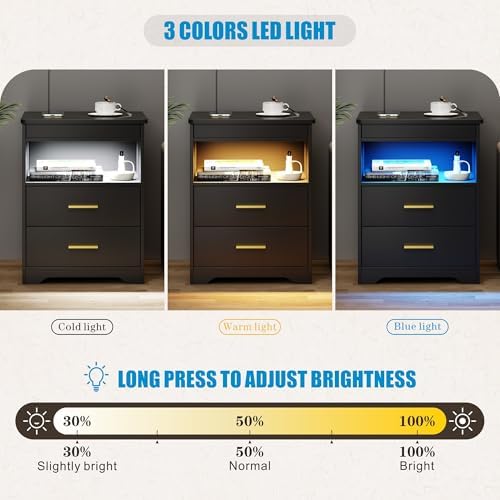FREDEES LED Nightstand with Gun Drawer & Charging Station