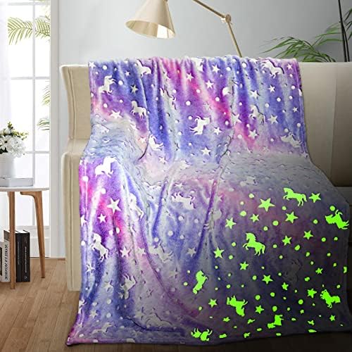 Unicorn Glow in the Dark Kids Blanket, 50"x60" Soft Fleece Throw for Girls Age 3-12