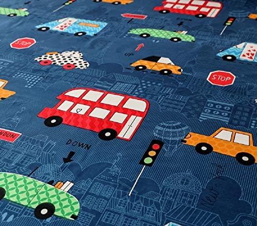 Bedding Fitted Sheet with Deep Pocket,Thicken Printed Fabric Bed Sheets (Navy Blue(Cars), Twin)