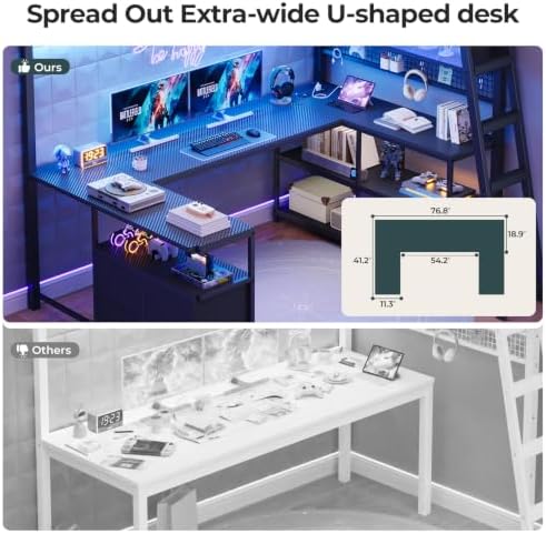 ADORNEVE Gaming Loft Bed Twin Size with U-Shaped Desk & RGB Cabinet, Black