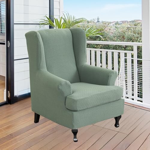 HAOYONG Wing Chair Slipcovers 2 Pieces Stretch Spandex Wingback Chair Covers Slipcover Elastic Chair Slip Covers Washable Armchair Slipcover Protector Cover for Living Room and Bedroom