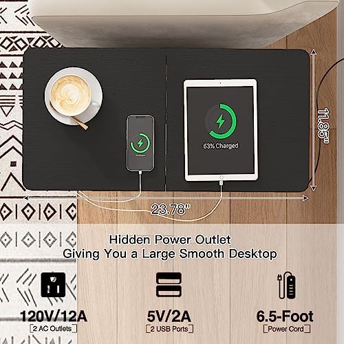 LIDYUK End Table with Charging Station, Narrow Side Table with Drawer