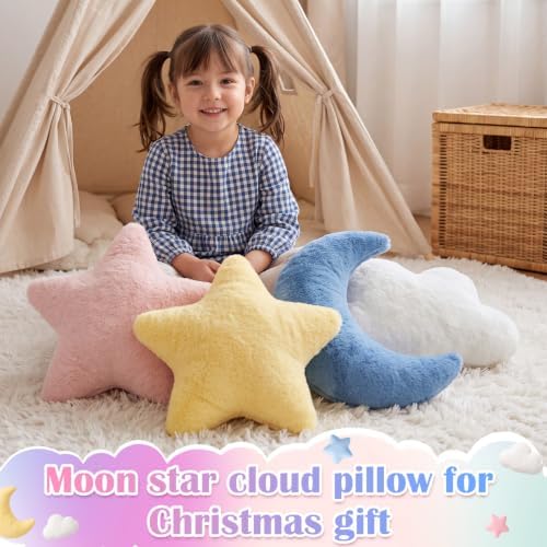 4 Pcs Plush Cloud Star Moon Throw Pillow Set, Blue, White, Pink, Yellow