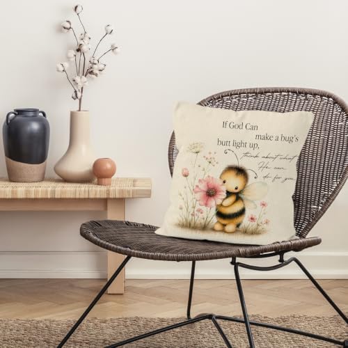 Inspirational Christian Bee Floral Botanical Throw Pillow Cover 18x18