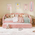 Twin Size Faux Fur Upholstered Daybed with Trundle, Side Pockets, Pink