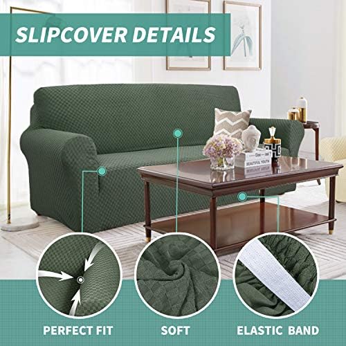 YEMYHOM Couch Cover Latest Jacquard Design High Stretch Sofa Covers for 3 Cushion Couch, Pet Dog Cat Proof Slipcover Non Slip Magic Elastic Furniture Protector (Large, Army Green)