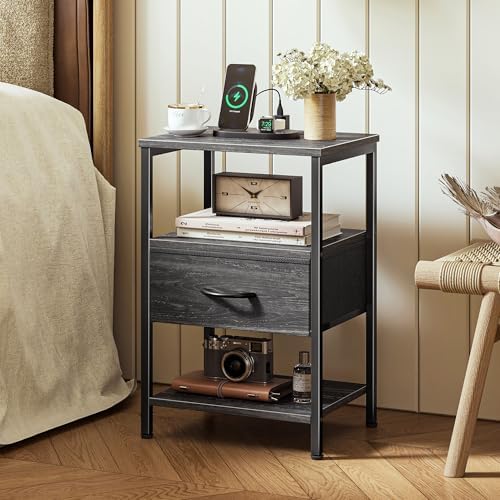 SUPERJARE Nightstand with Charging Station, USB-C Port, Bedside Table