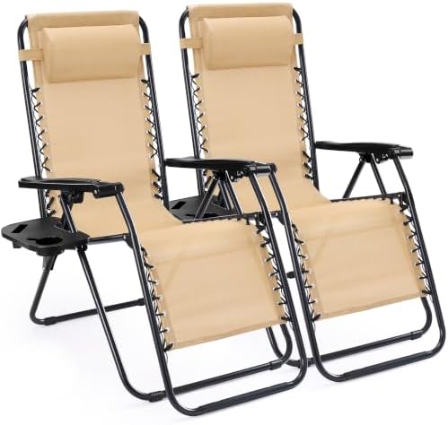 Sweetcrispy Zero Gravity Chairs Set of 2, Folding Lounge Chairs