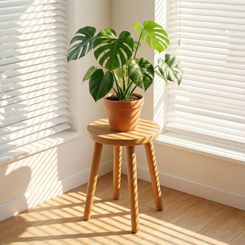 Plant Support Round Solid Wood Step Stool Garden Stool Wooden Stoo Stools Chair Dressing Stool Kitchen Bar Stool Side Table Round Wooden（Log Color）
