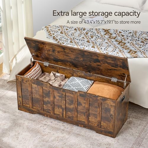 VANKILEY 47.2" Storage Chest Extra Large, Wooden Storage Bench,Rustic Brown