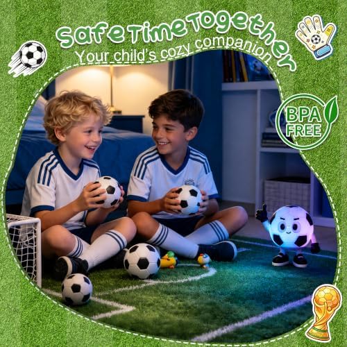 Soccer Night Light for Kids, Soccer Bedroom Decor, Football Gifts for Teen Boy Man Sports Lover, Rechargeable Silicone Light with Timer Dimmable Color Change, Birthday Back to School Present