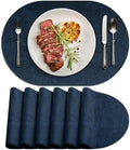 Faux Leather Oval Placemats Set of 6, Dark Blue