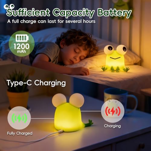 Frog Night Light for Kids, Silicone Bedside Lamp for Nursery Room Decor