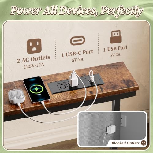 Huuger 78.7-94.5'' Extendable Behind Couch Table with Outlets, Rustic Brown