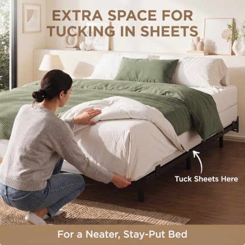 SHA CERLIN 7 Inch Metal Bed Frame, 9-Leg Box Spring Base, Black, Queen
