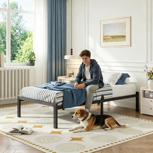 14 Inch Metal Twin XL Bed Frame with Mattress Anti-Slip Design, No Box Spring Needed, Easy Assembly, Noise-Free, Tools Included, Ideal for Bedrooms, Guest Rooms, Dorms, Hotels & B&Bs