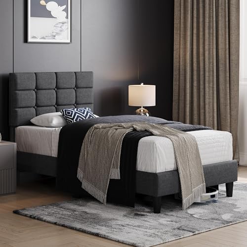 Yaheetech Twin Size Upholstered Tufted Bed Frame with Headboard