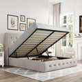 Allewie Queen Size Lift Up Storage Button-Tufted Bed Frame Light Beige