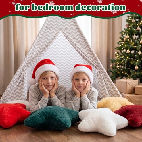 Soaoo 5 Pcs Star Fluffy Pillow Star Shape Pillow, Christmas Classic
