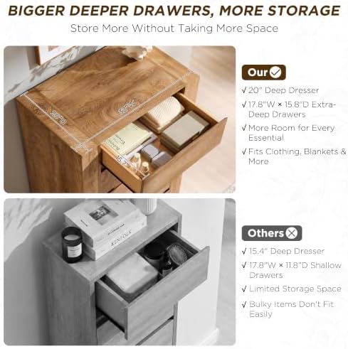 OKD 47" Tall 5 Drawer Dresser for Bedroom, 20" Depth for More Storage