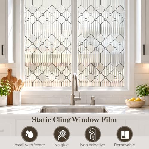 Sunbaby Reeded Glass Window Privacy Film, Frosted Static Cling,45"x157.4"