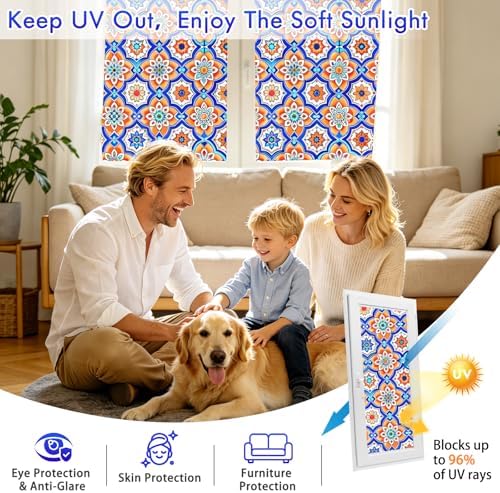 SOMWISE Frosted Window Privacy Film, Decorative Sun Heat Blocking, Anti UV