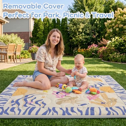 1.6" Thick Baby Play Mat, 71x59 Removable & Machine Washable Cover