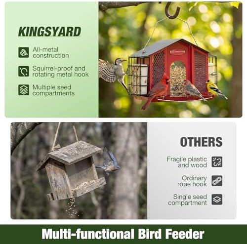 Kingsyard 4-in-1 4 Lbs Large Metal Bird Feeder for Outdoor Hanging
