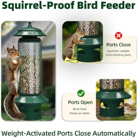 Squirrel Proof Bird Feeder for Outdoors, Hanging Metal Ring, Removable Base