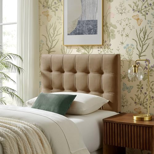 Modway Lily Twin Size Stain-Resistant Performance Velvet Headboard in Taupe - Velvet Upholstery with Button Tufting and 4 Adjustable Height Positions