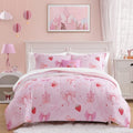 Twin Comforter Set for Girls-3 Pieces Pink Bow Printed Twin Bedding Sets