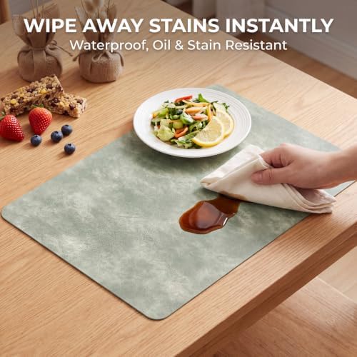 ADRIMER Fall Placemats Set of 6, Heat Resistant Faux Leather, Green