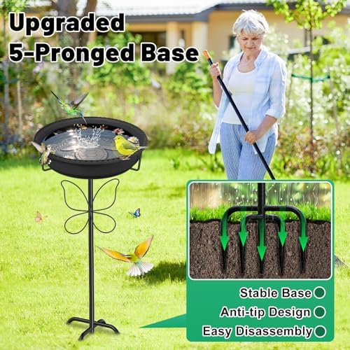 Bird 37In Bath for Outside with Removable Bowl Metal Base, Freestanding Rust-Proof Birdbaths & Birdfeeder, Bird Baths Feeder Bowl for Outdoors Garden Patio Yard Lawn Decor (Black)