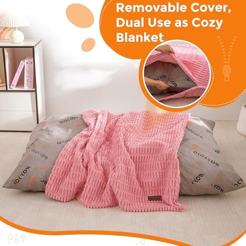 MAXYOYO Kids Bean Bag Chair, 3 in 1 Convertible Bean Bag Sofa with Removable Cover for Children, Soft Floor Lounger with Supportive Shredded Foam Filling, Floor Cushion Chair for Living Room, Playroom