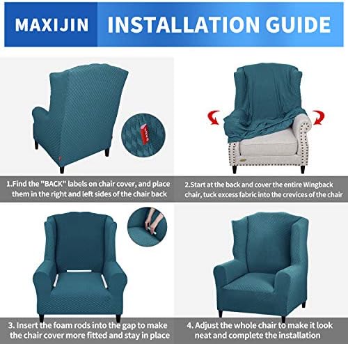 MAXIJIN Wingback Chair Covers 1-Piece Stretch Wing Chair Covers Soft Thick Wingback Armchair Slipcover Non-Slip High Back Chair Furniture Protector Washable (Wing Chair, Peacock Blue)