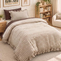 Bedsure Brown Gingham Ruffle Duvet Cover Set, Cotton-Like Quilt Cover, Twin