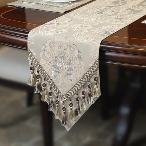 Loom and Mill Luxury Jacquard Table Runner 72 Inches Long, Light Apricot