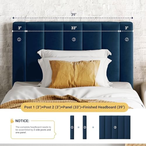 Allewie Twin Bed Frame/Velvet Upholstered Bed Frame with Vertical Channel Tufted Headboard/Strong Wooden Slats/Platform Bed Frame/Mattress Foundation/Box Spring Optional/Easy Assembly/Navy Blue