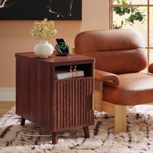 Huuger Narrow End Table with Charging Station, USB-C Port