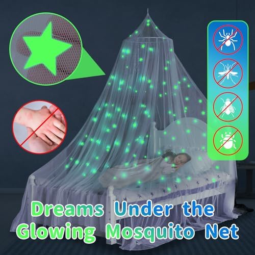 South to East White Bed Canopy for Girls with Glowing Stars, Gift for Girl