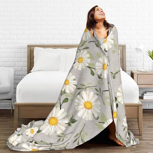 White Daisies Flower Fleece Throw Blanket Ultra Soft Cozy Decorative Flannel Blanket for Home Bed Couch Chair Travel 60x50in