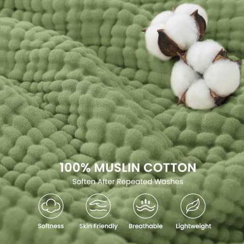 Love's cabin 100% Cotton Muslin Blanket Twin XL Size for Bed, Sage
