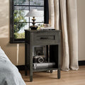 Farmhouse Nightstands with Drawer, Small Wooden Side Table, Modern Bedroom Night Stand, Wood Night Table, Grey Bedside Table with Storage, End Table for Living Room LET512GW