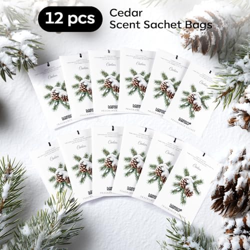 MYARO 12 Pack Cedarwood Scented Sachets, Closet Deodorizer Car Freshener